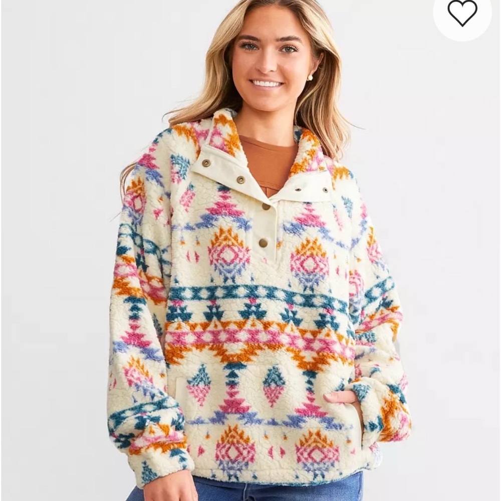 Cozy Ivory Aztec Sherpa Pullover Hoodie